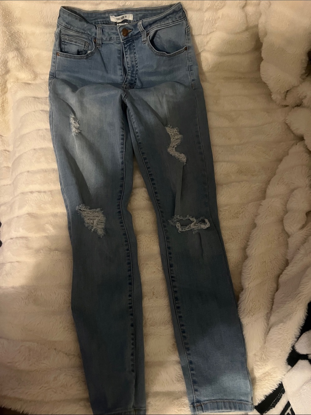 Forever 21 Light Blue Distressed Skinny Jeans